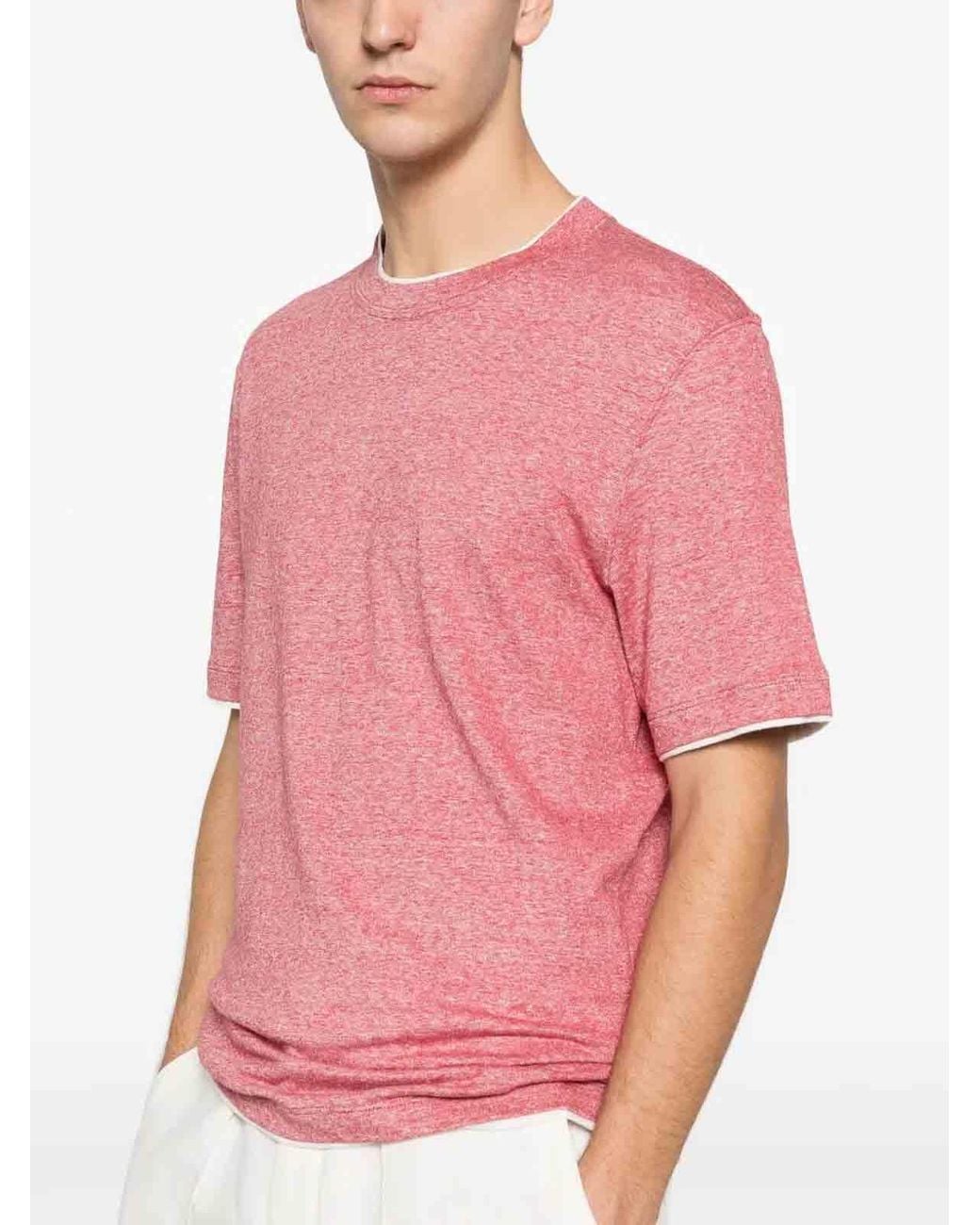 Brunello Cucinelli Pink T-Shirt With Faux-Layering for men