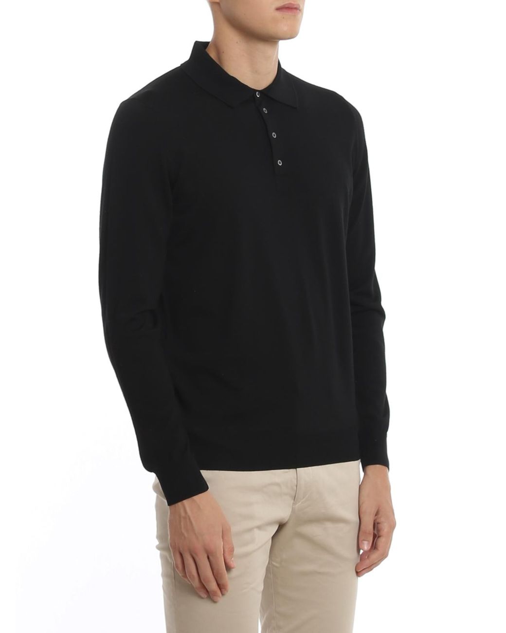 Drumohr Black Worsted Wool Polo for men