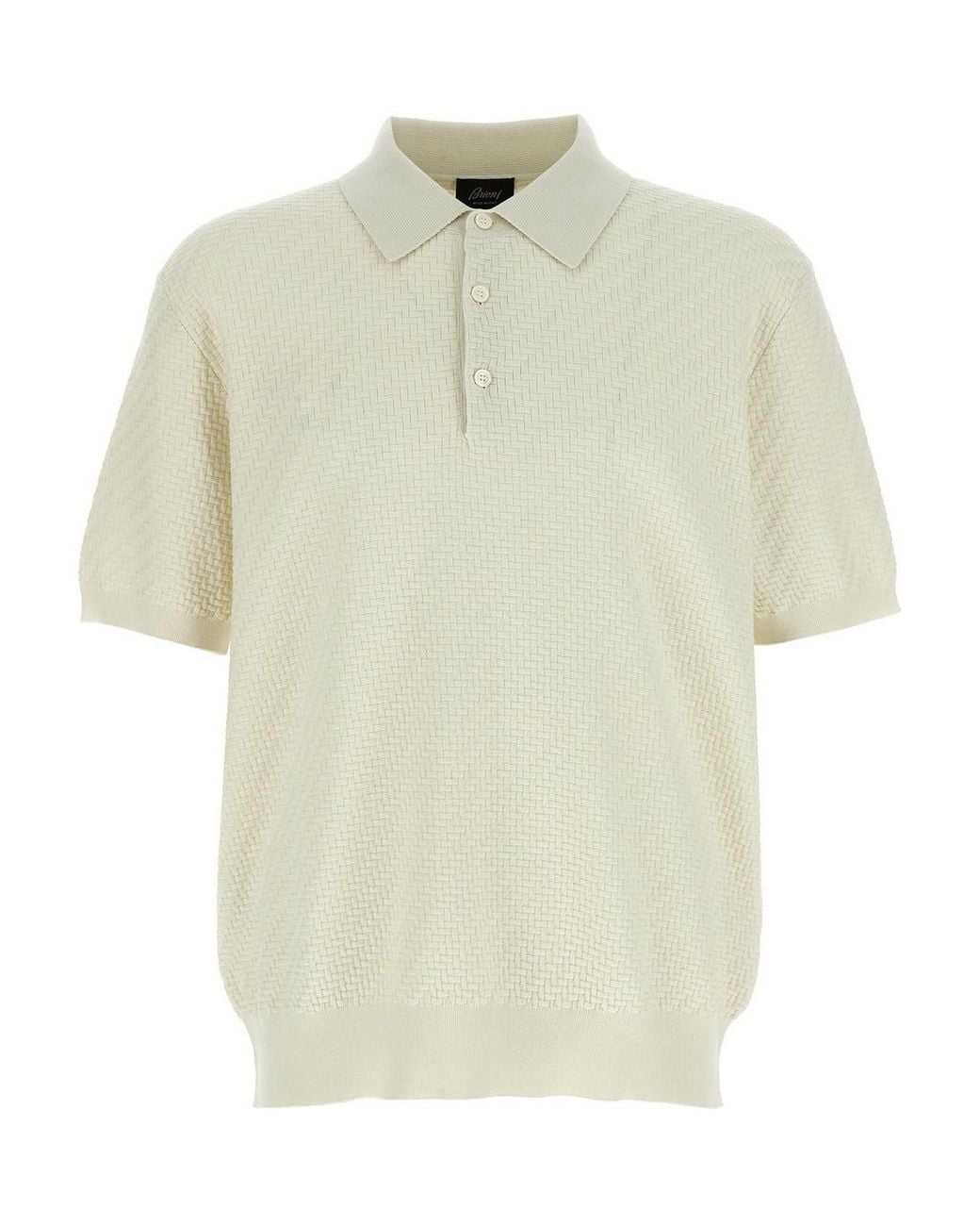 Brioni White Knit Polo Shirt for men