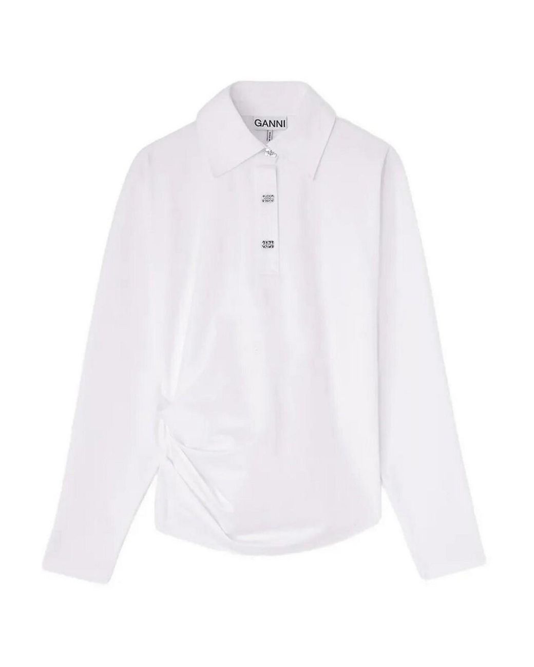 Ganni White Heavy Stretch Jersey Draped Polo