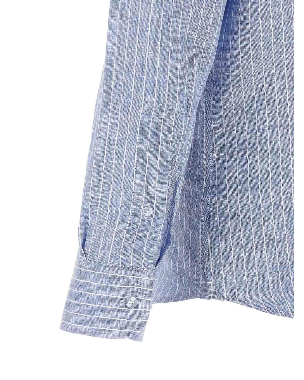 Etro Blue Striped Linen Shirt for men