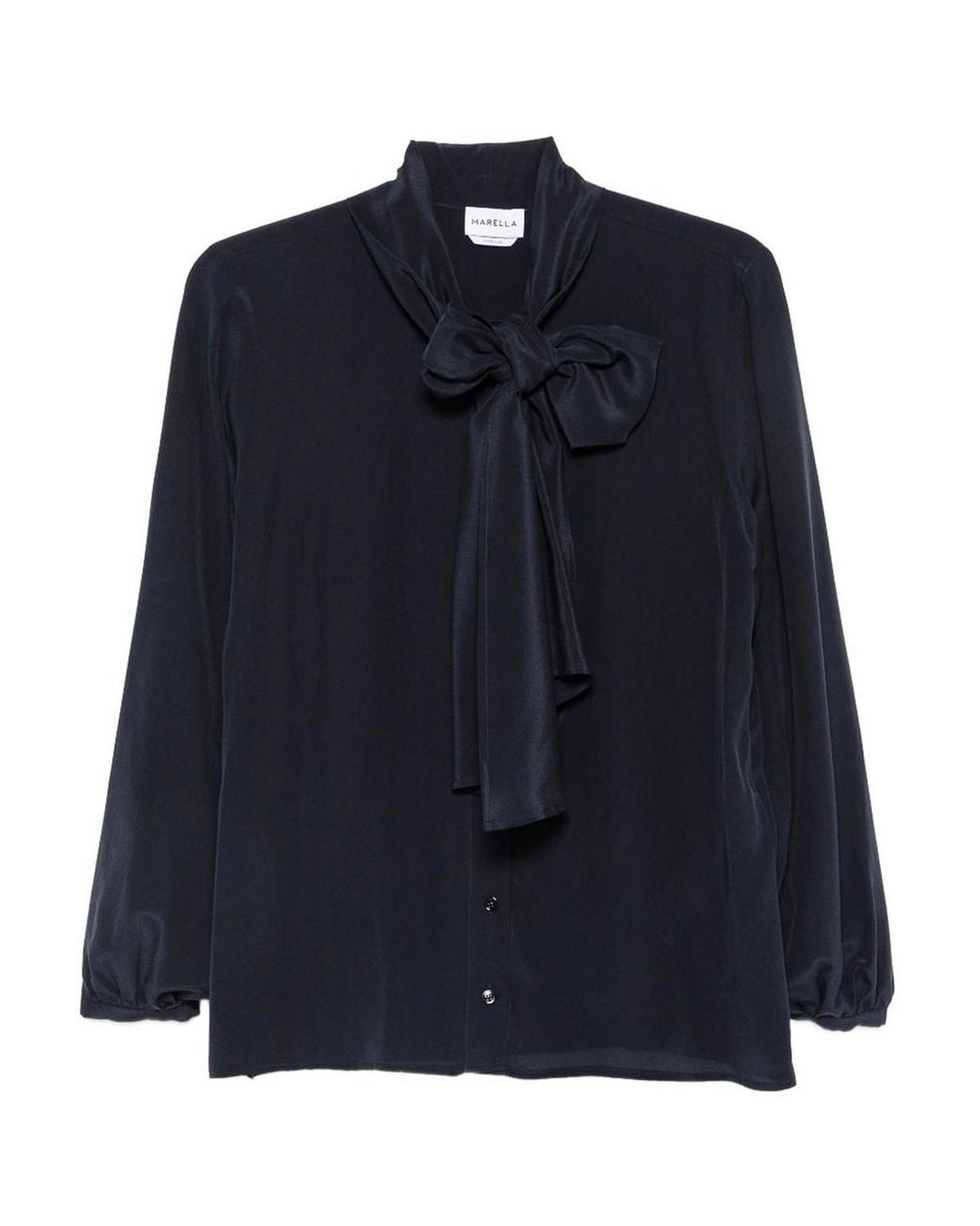 Marella Blue Pure Silk Blouse With Neck Tie