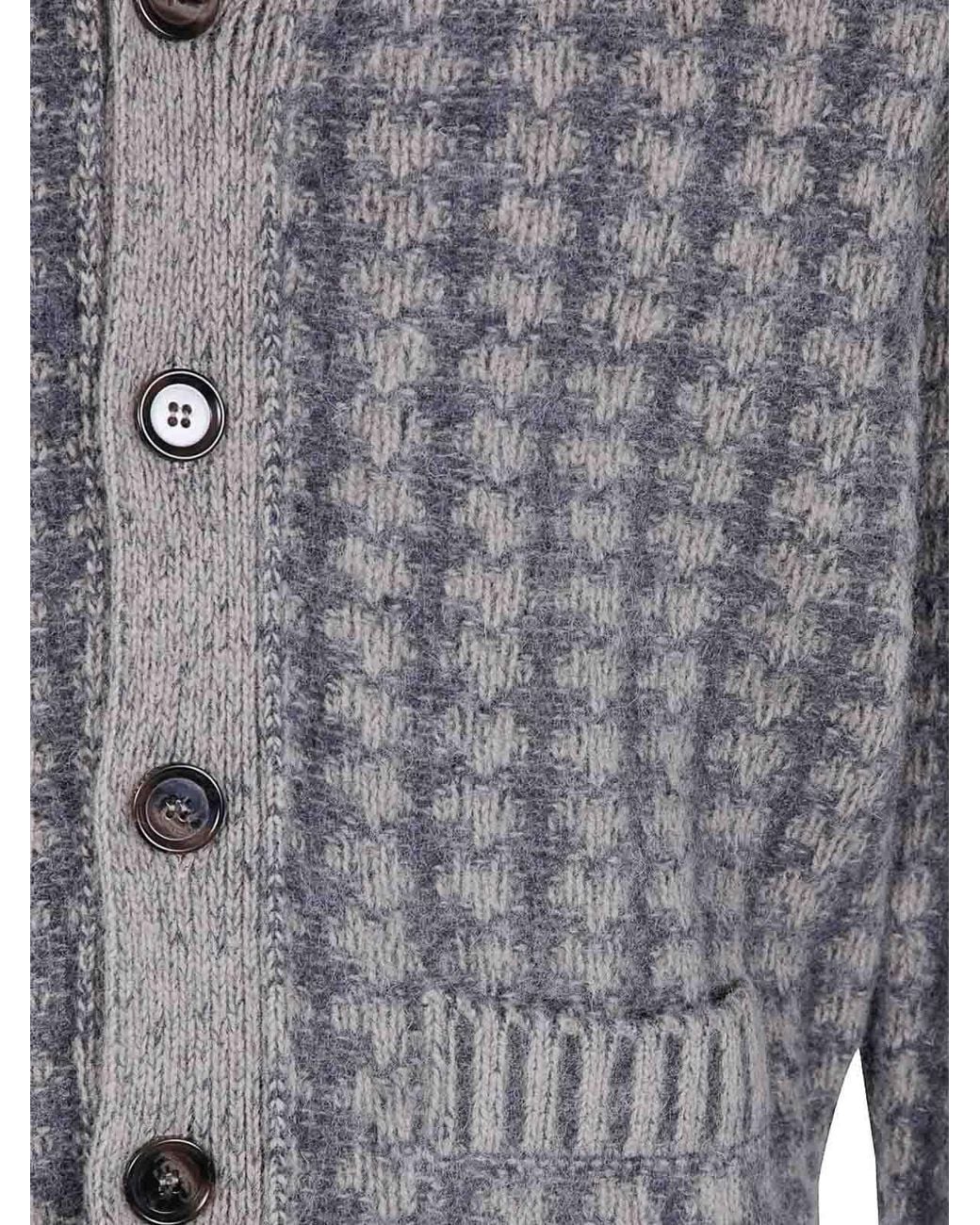 Aspesi Gray Honeycomb Wool Cardigan for men