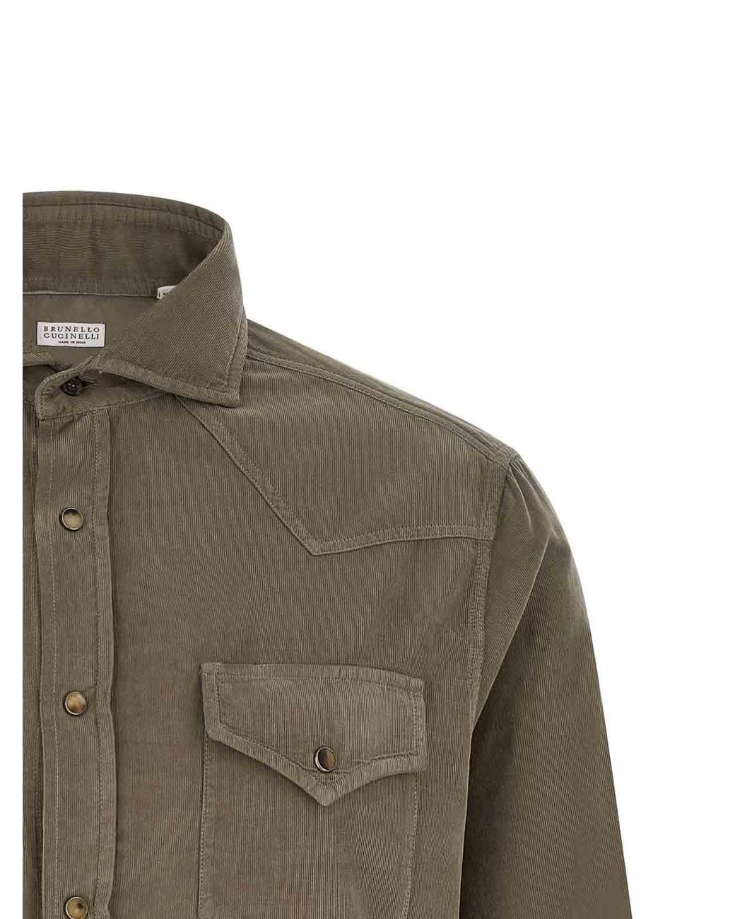Brunello Cucinelli Green Corduroy Shirt for men