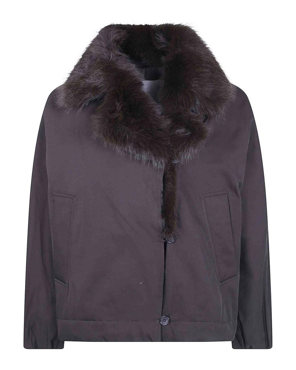 Twinset Gray Faux Fur Neck Bomber Jacket