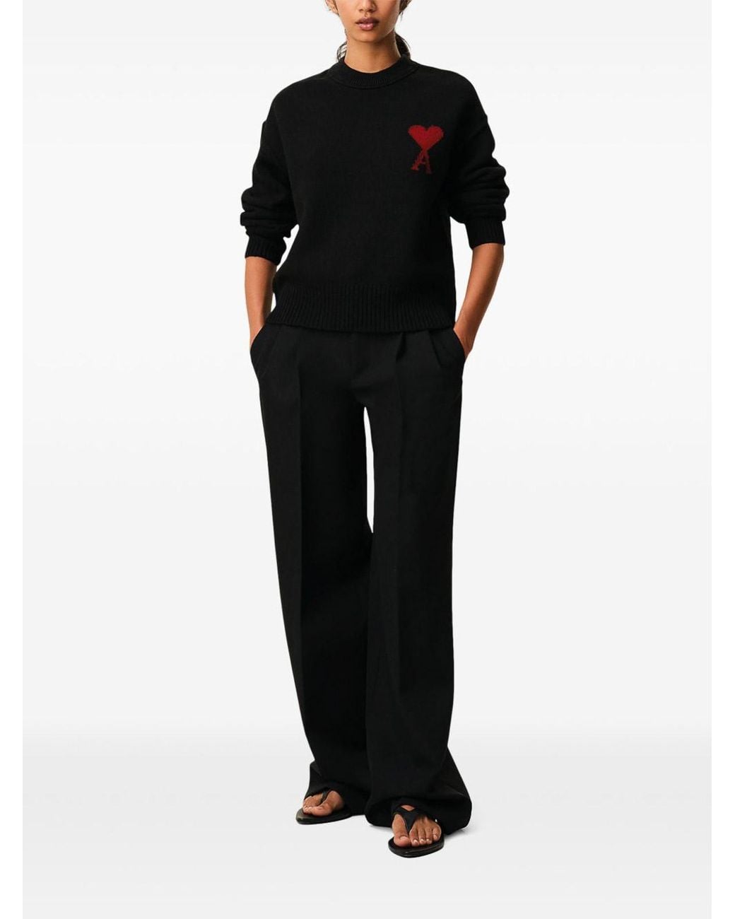 AMI Black Ami De Coeur Wool Crewneck Sweater