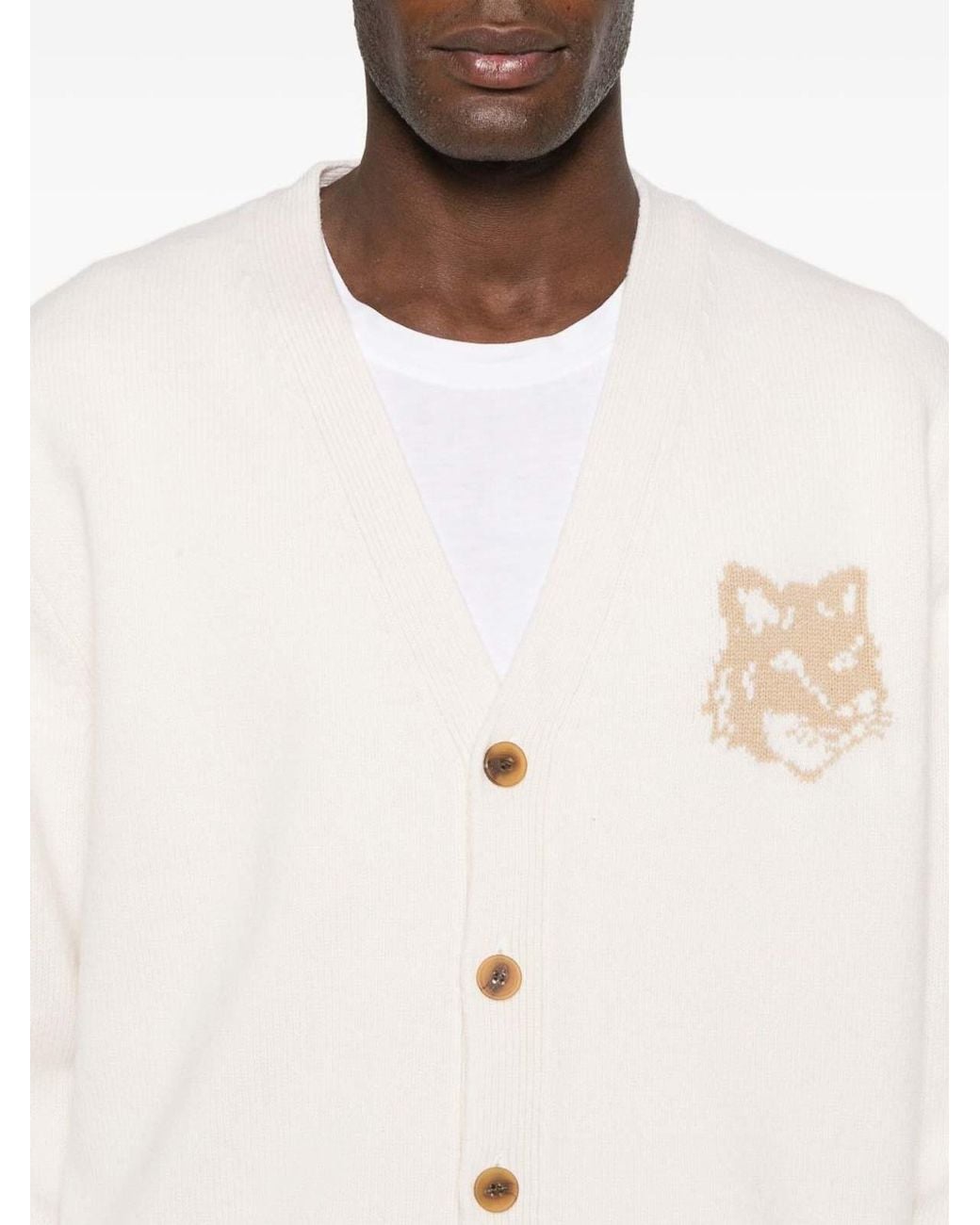 Maison Kitsuné Natural Wool V-Necked Cardigan for men