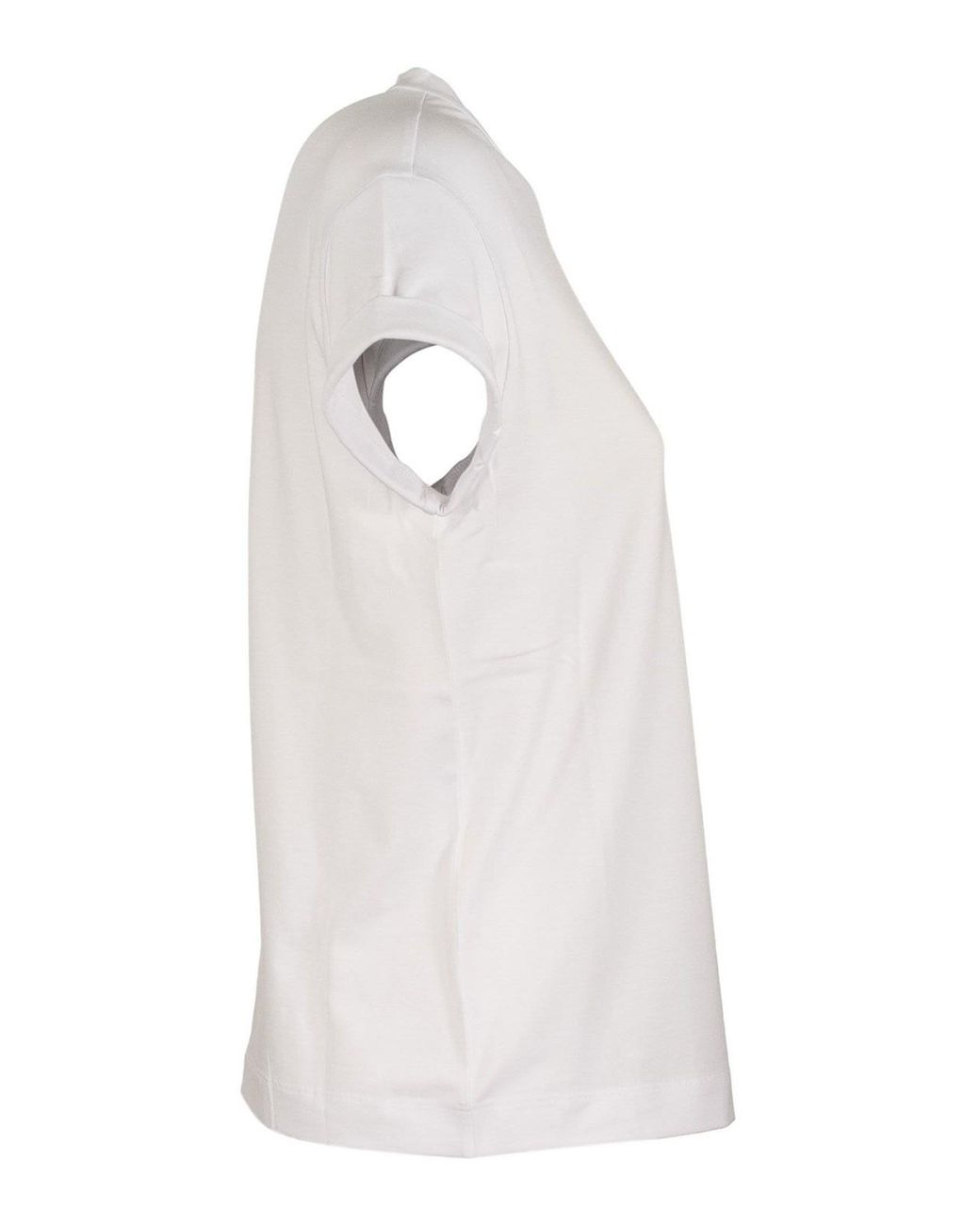 Brunello Cucinelli White Rhinestones Detailed Chest Pocket T-Shirt