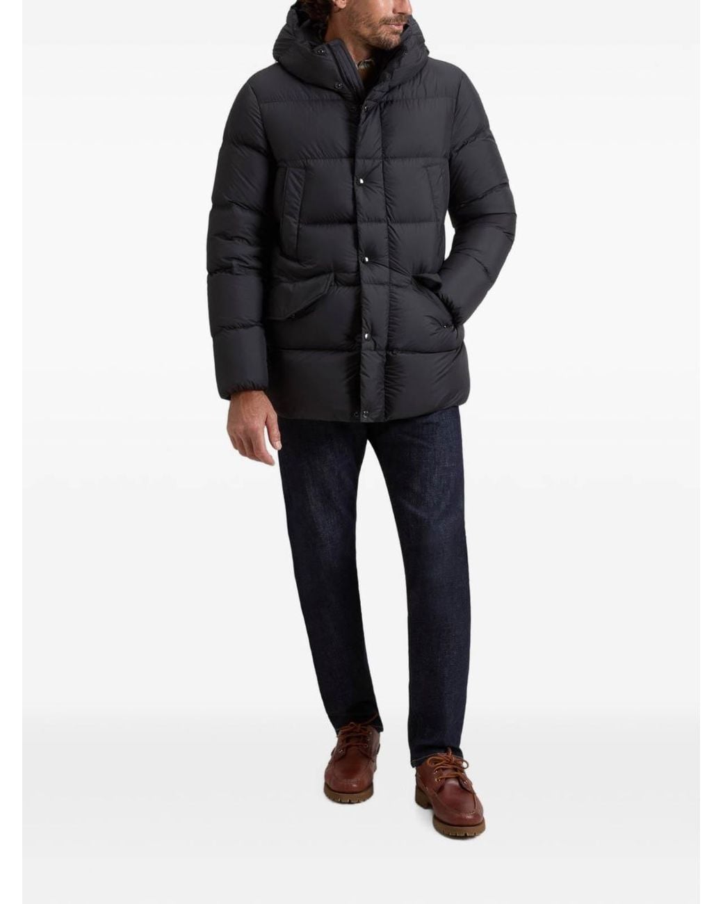 Woolrich Blue Quilted Hooded Jacket for men