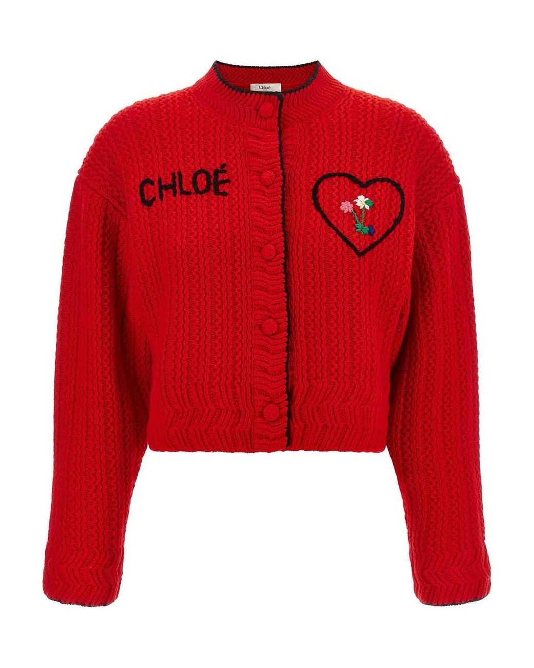 Chloé Red Embroidery Cardigan