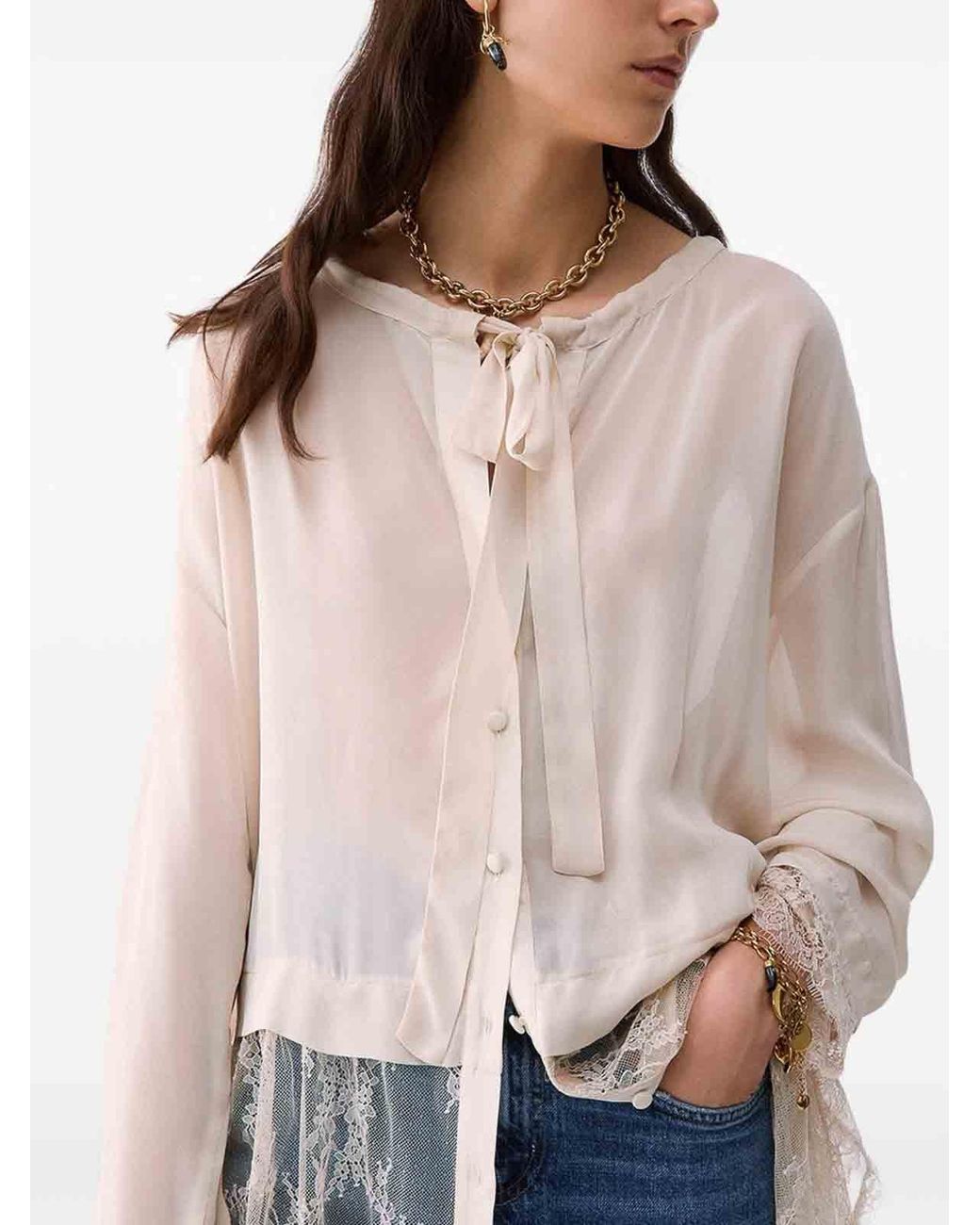 Liu Jo White Shirt With Long Sheer Lace Veil