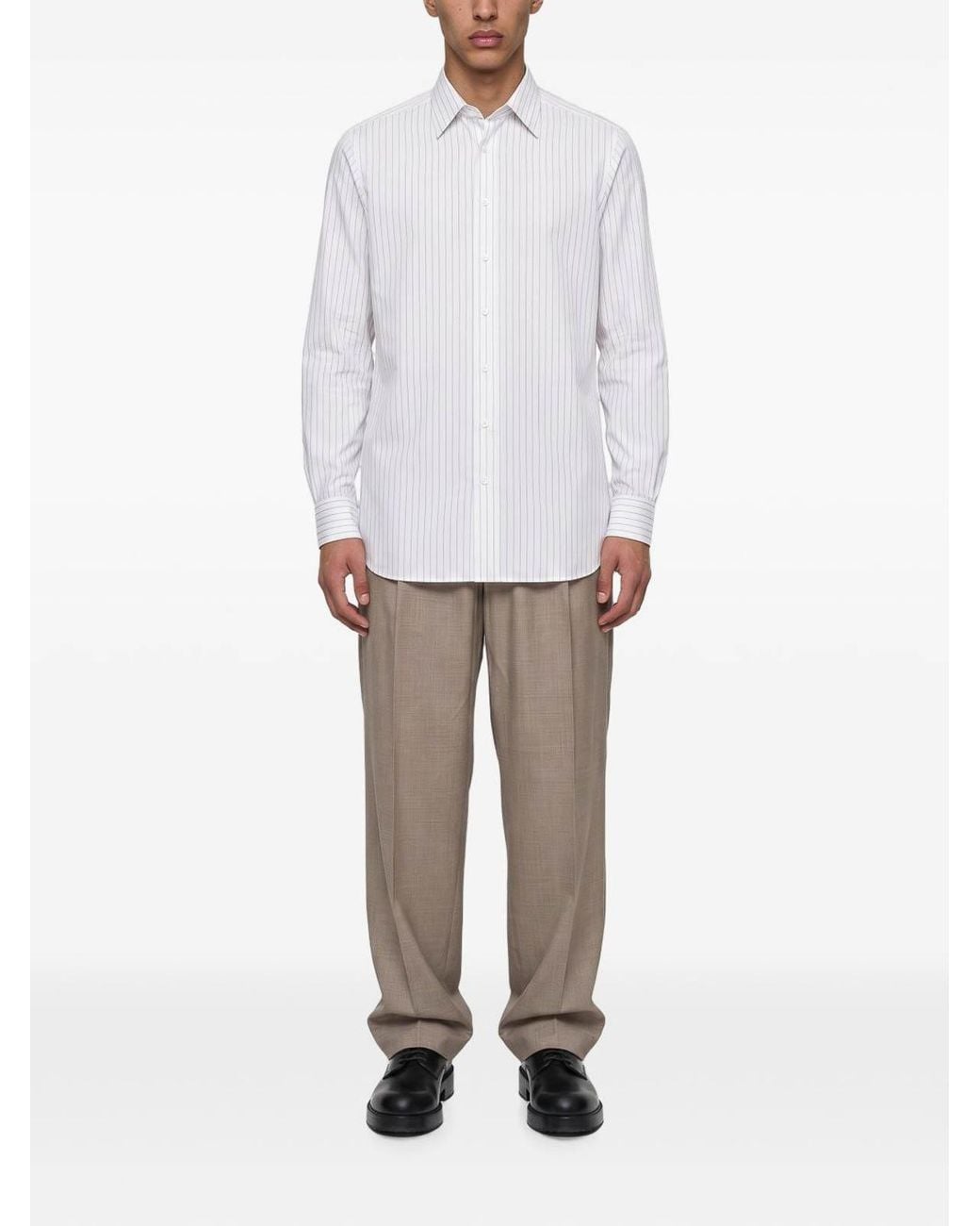Lardini White Vertical-Striped Long-Sleeve Shirt for men