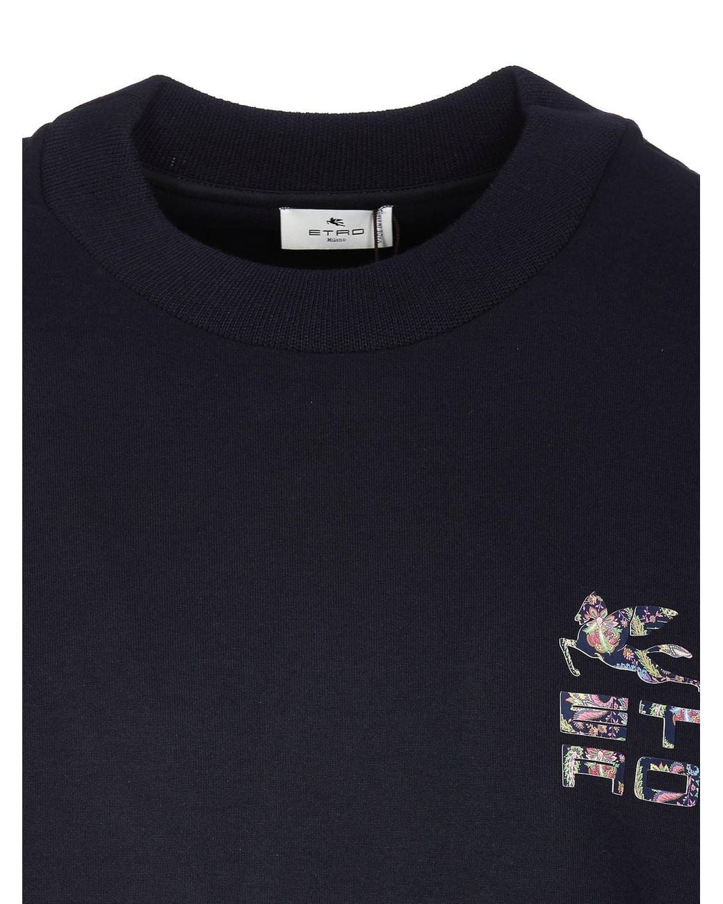 Etro Blue Cotton Sweatshirt With Front Logo for men