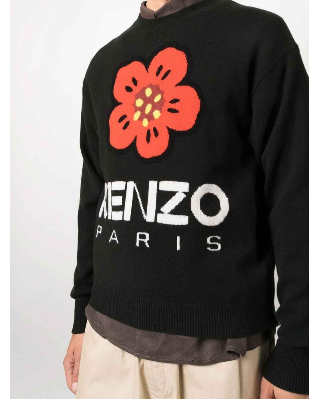 KENZO Black 'boke Flower' Jumper In Merino Wool for men