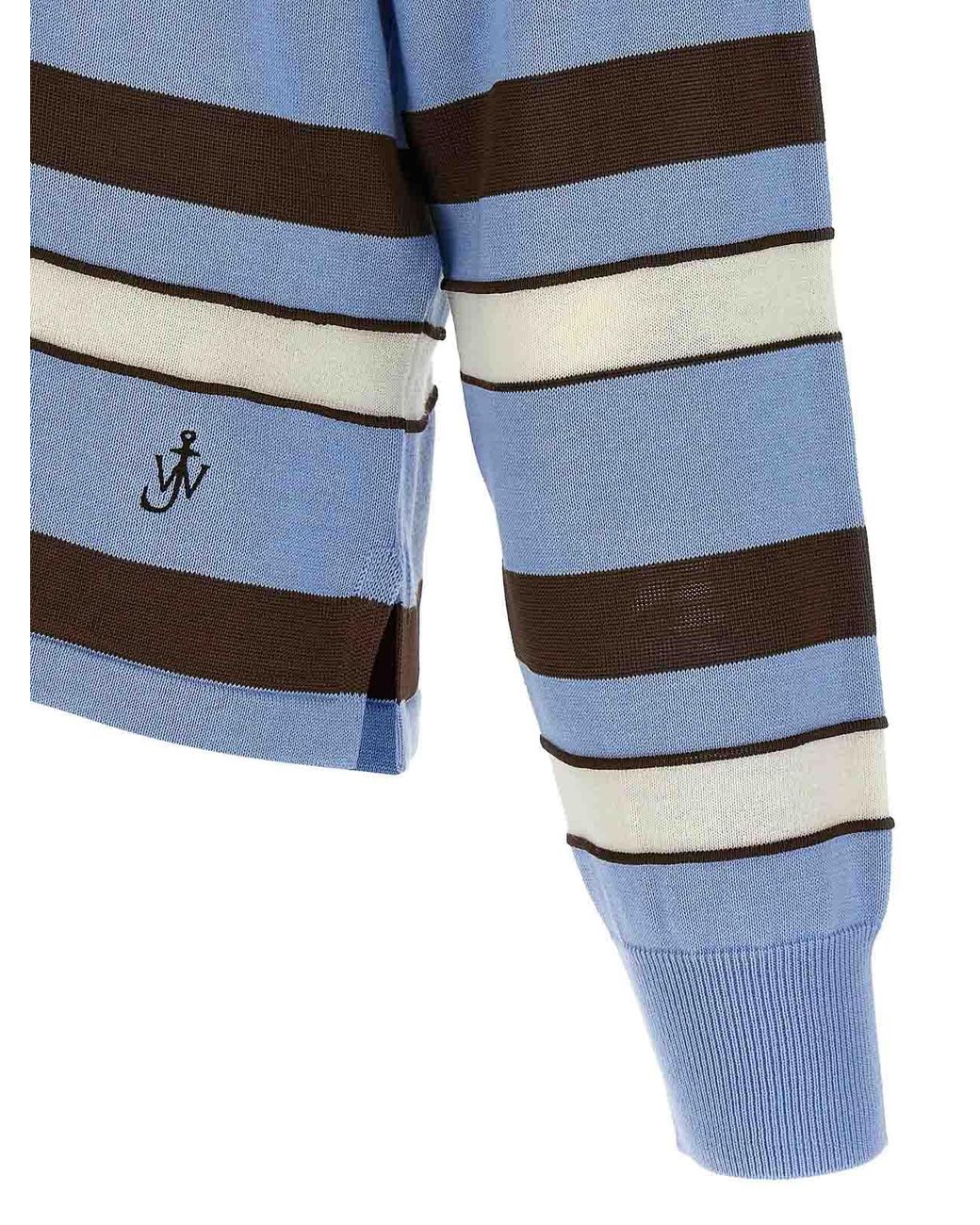 J.W. Anderson Blue Multi Color Logo Striped Polo for men