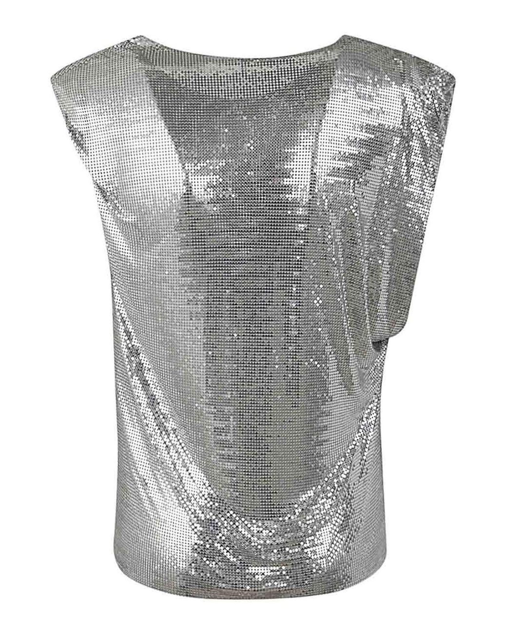 Rabanne Gray Draped Mesh Top
