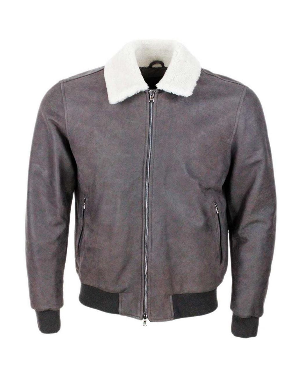 Barba Napoli Gray Leather Jacket for men