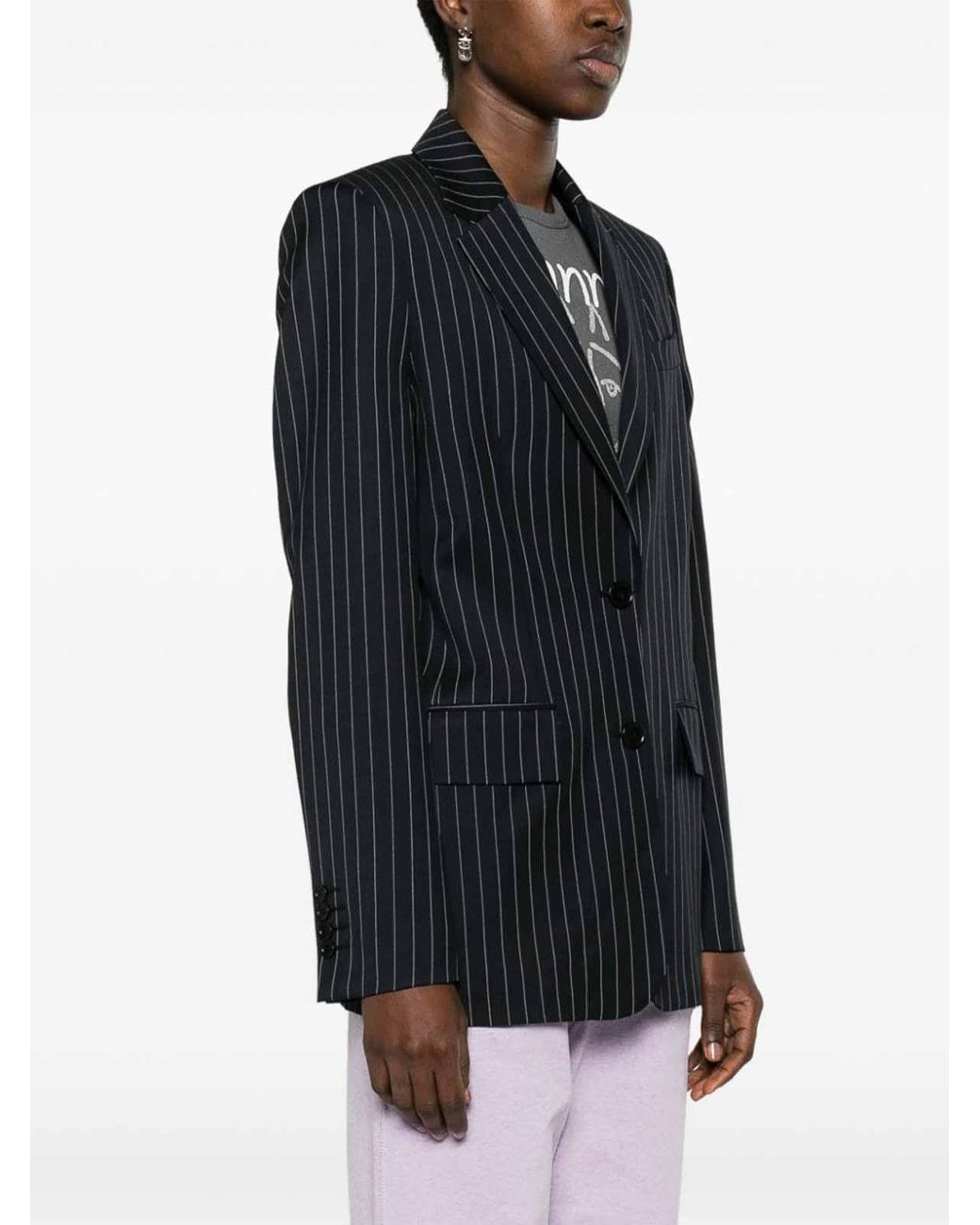MSGM Black Pinstriped Jacket