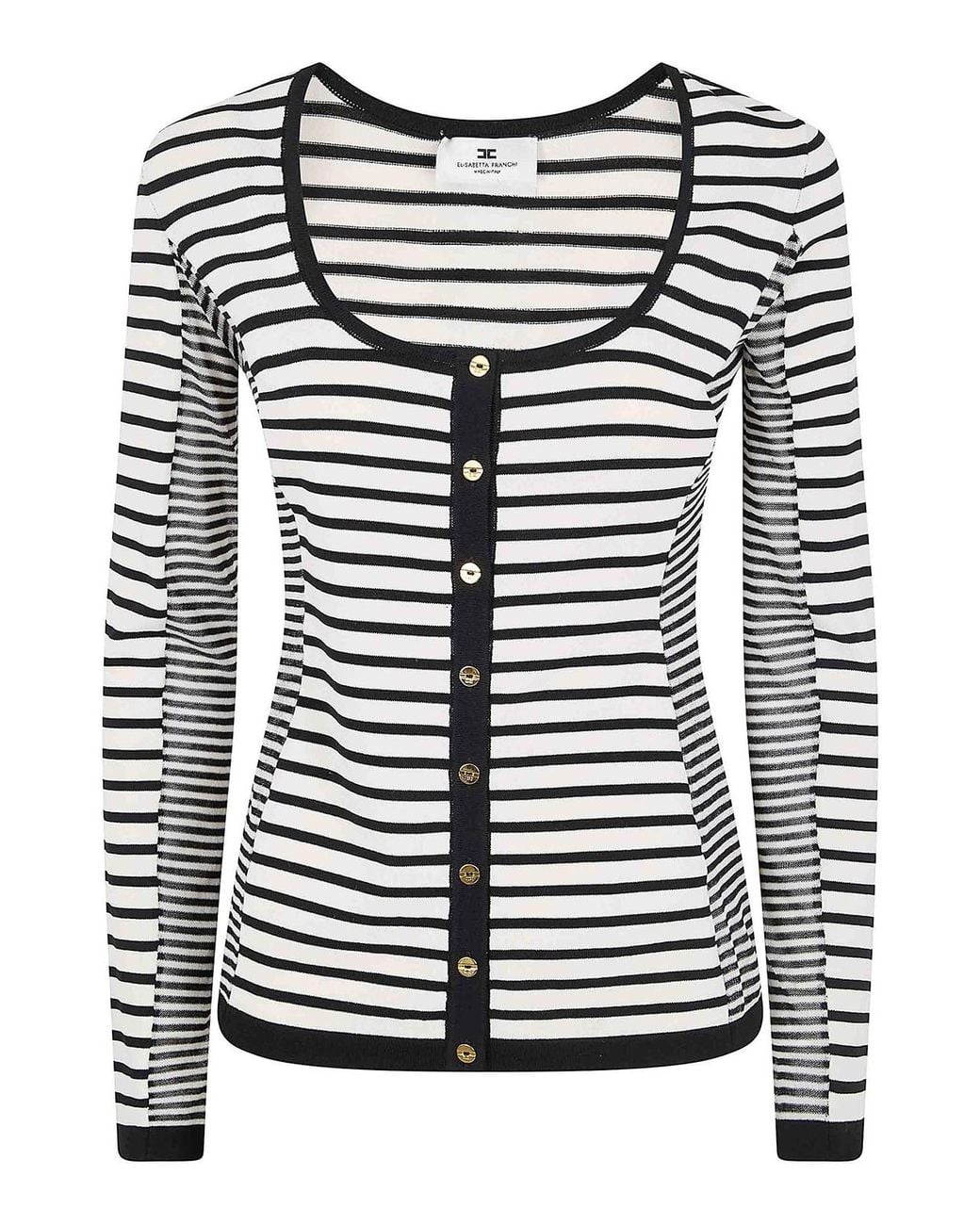 Elisabetta Franchi Black Tricot Squared Neck Sweater