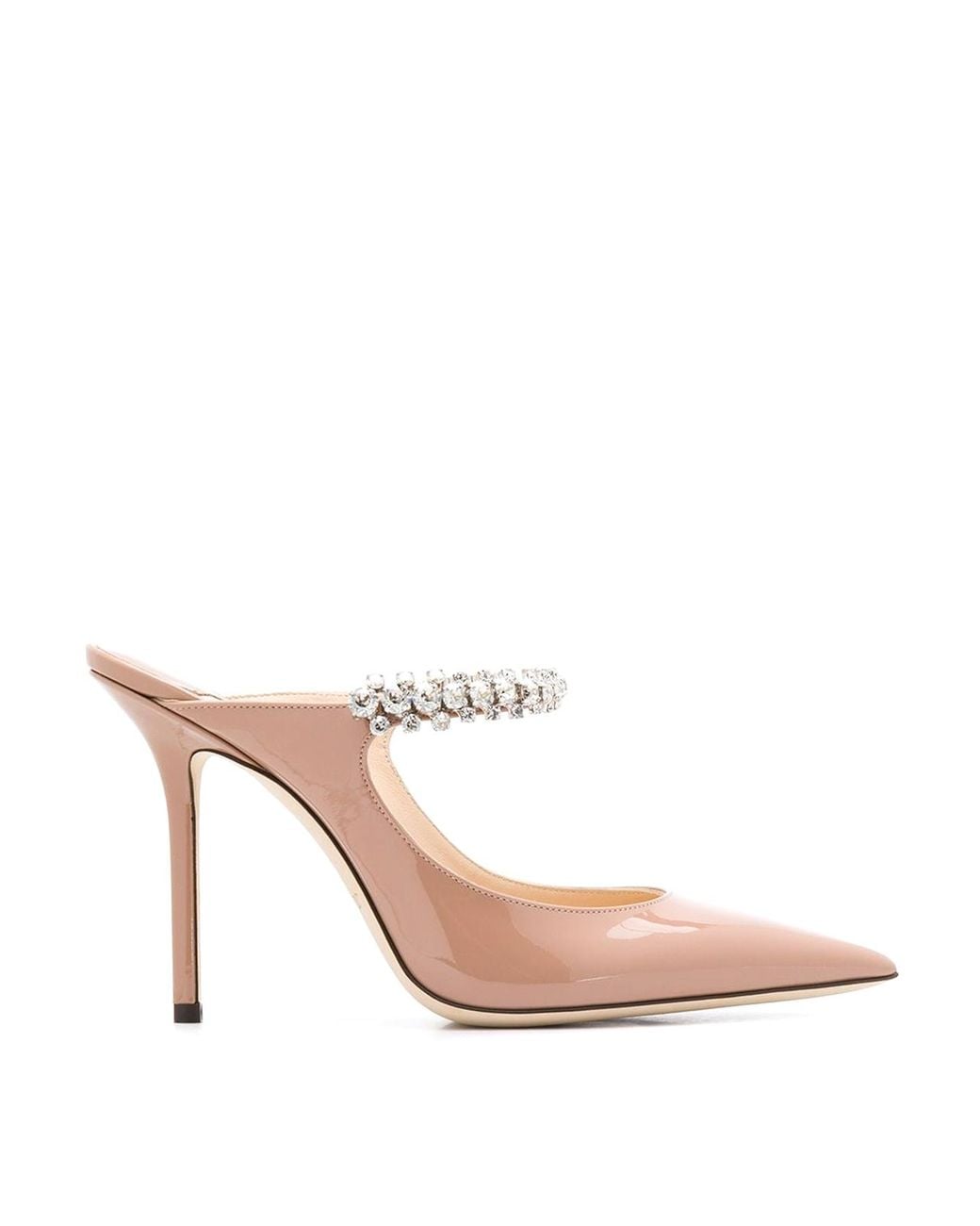 Jimmy Choo Pink Bing 100 Patent Leather Clog With Crystal Strap