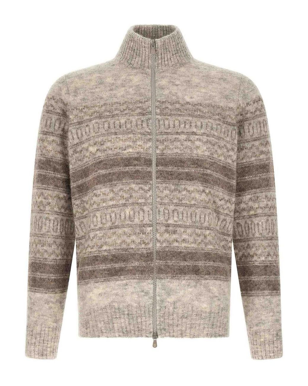 Brunello Cucinelli Gray Nordic Jacquard Alpaca-Blend Cardigan for men