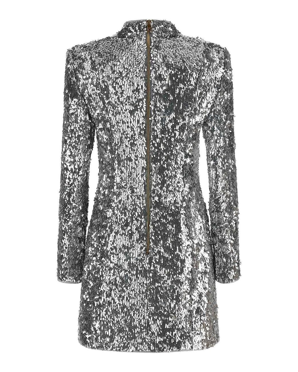 Balmain Gray Sequin Dress