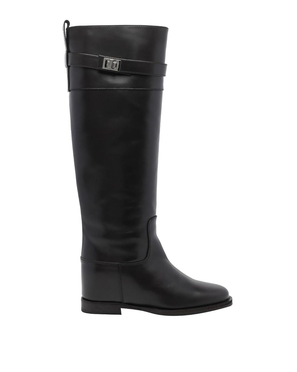 Via Roma 15 Black Padlock Leather Boots