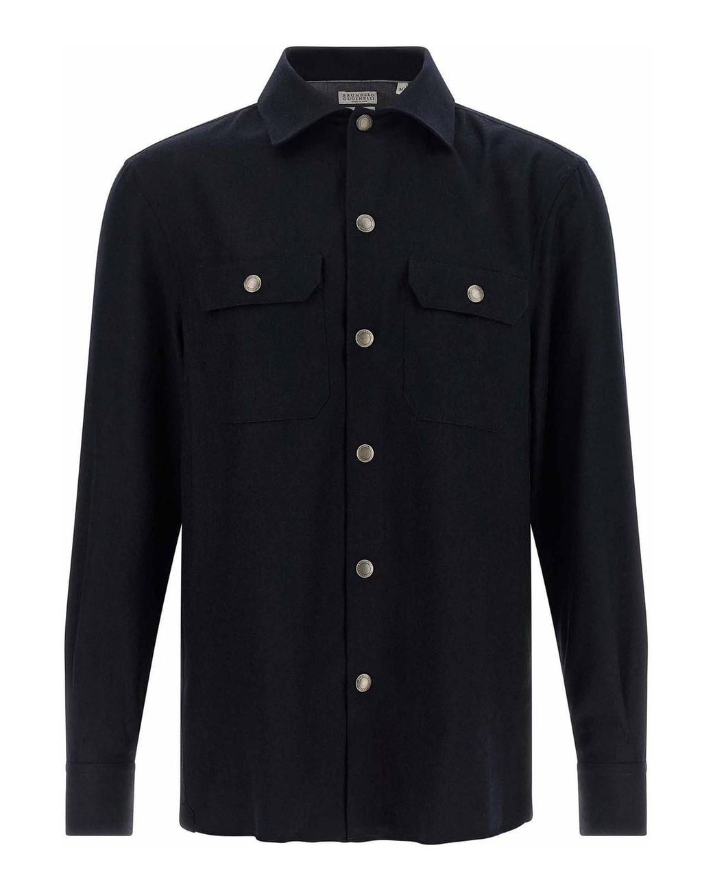 Brunello Cucinelli Blue Flannel Overshirt for men