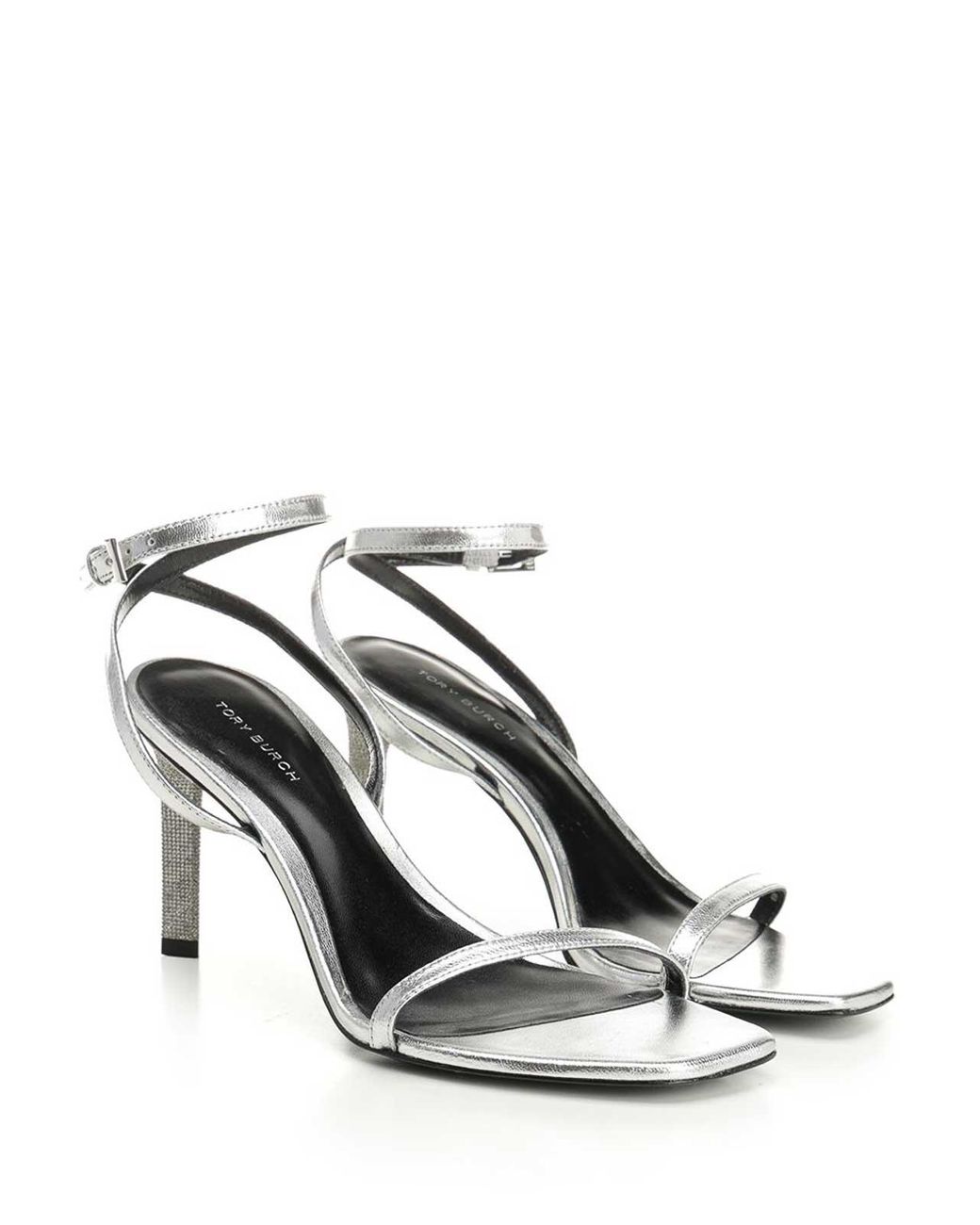 Tory Burch White Metallic Leather Sandals With Crystal