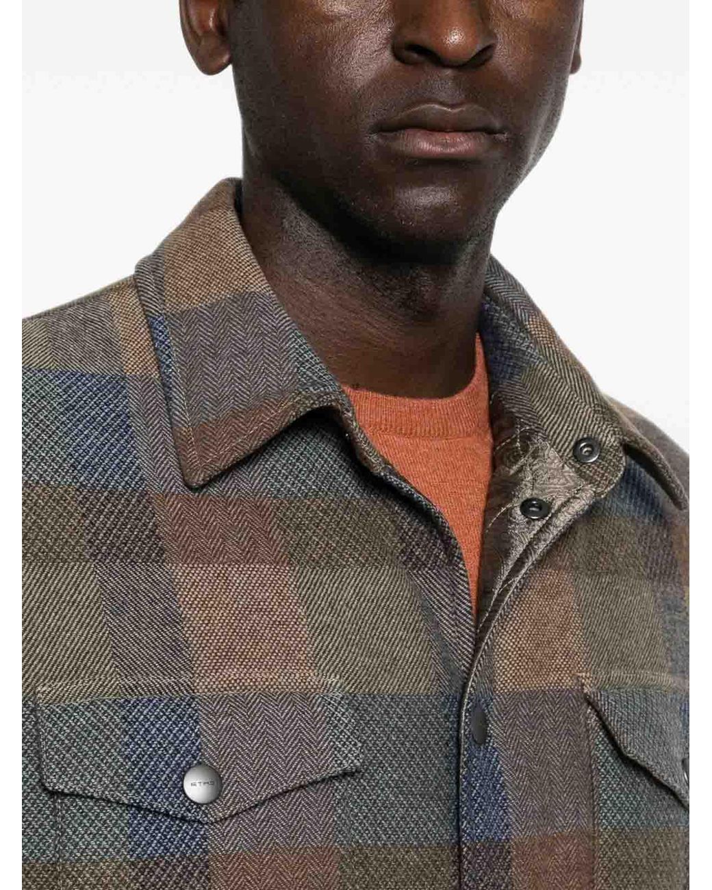 Etro Gray Wool Checked Shirt for men