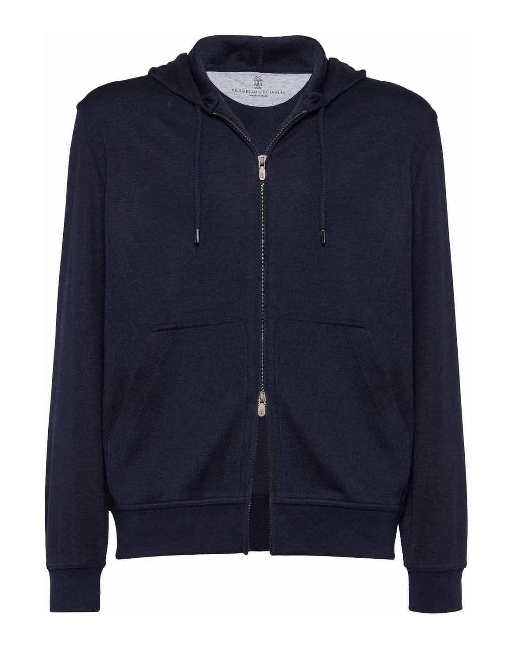 Brunello Cucinelli Blue Hooded Sweatshirt With Zipper for men