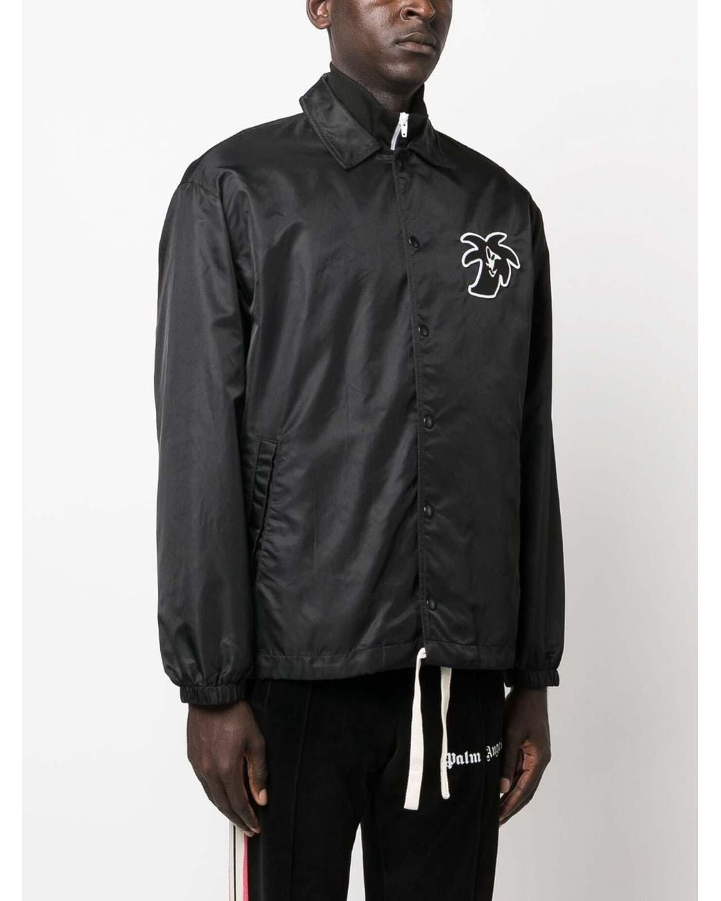 Palm Angels Black Printed Coach Jacket for men