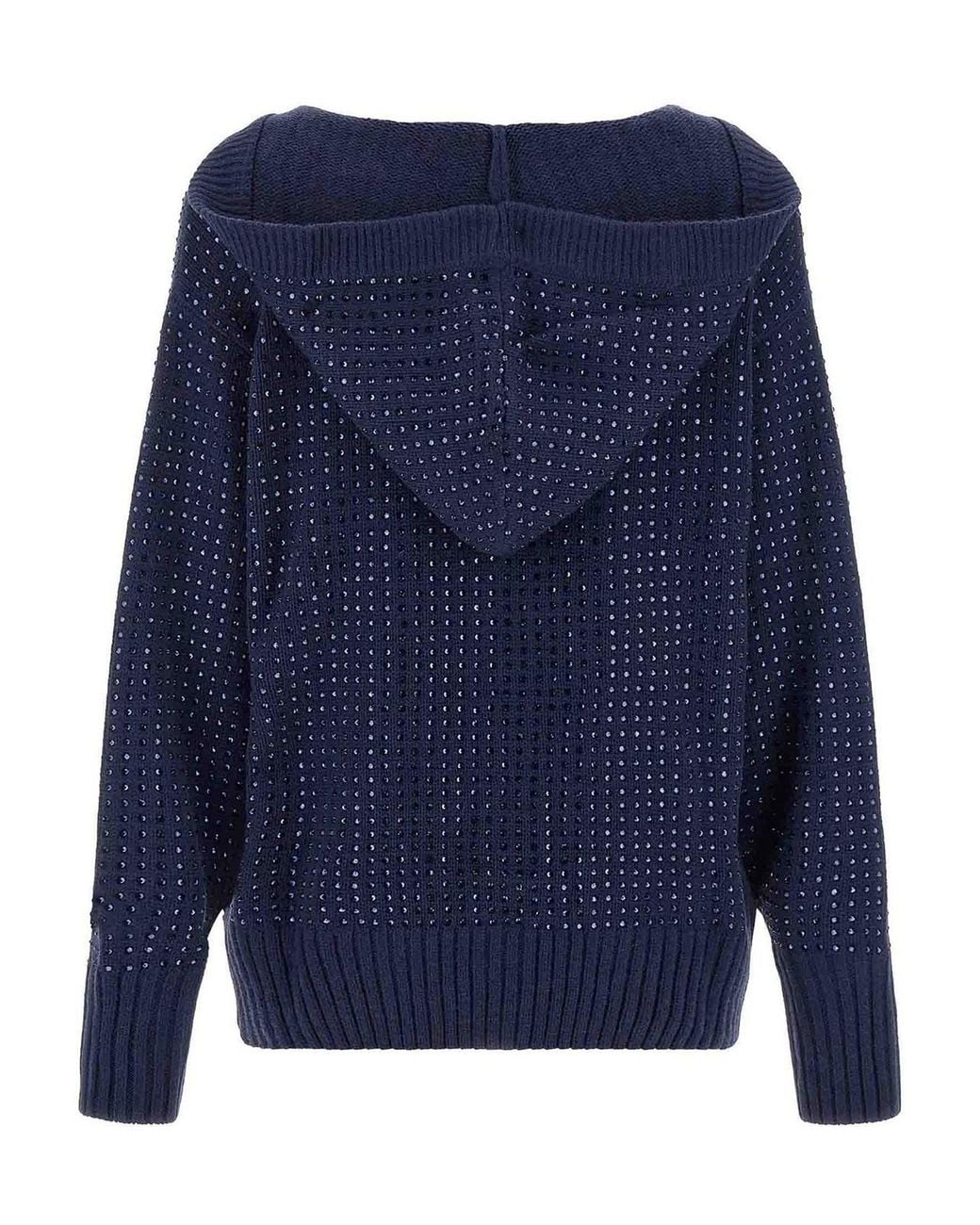 Pinko Blue Seicento Cardigan With Rhinestones And Hood
