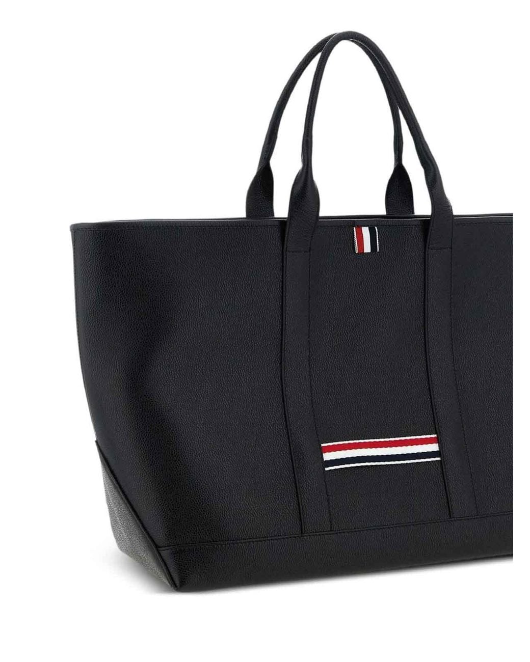 Thom Browne Black Leather Medium Tote Bag for men