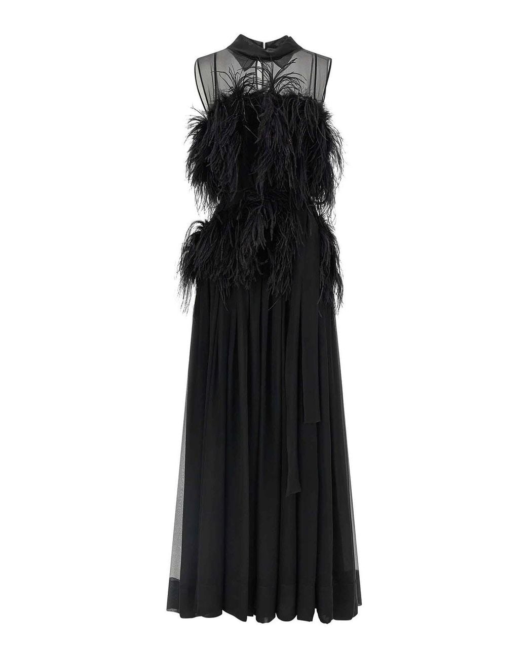 Alberta Ferretti Black Chiffon And Feather Dress