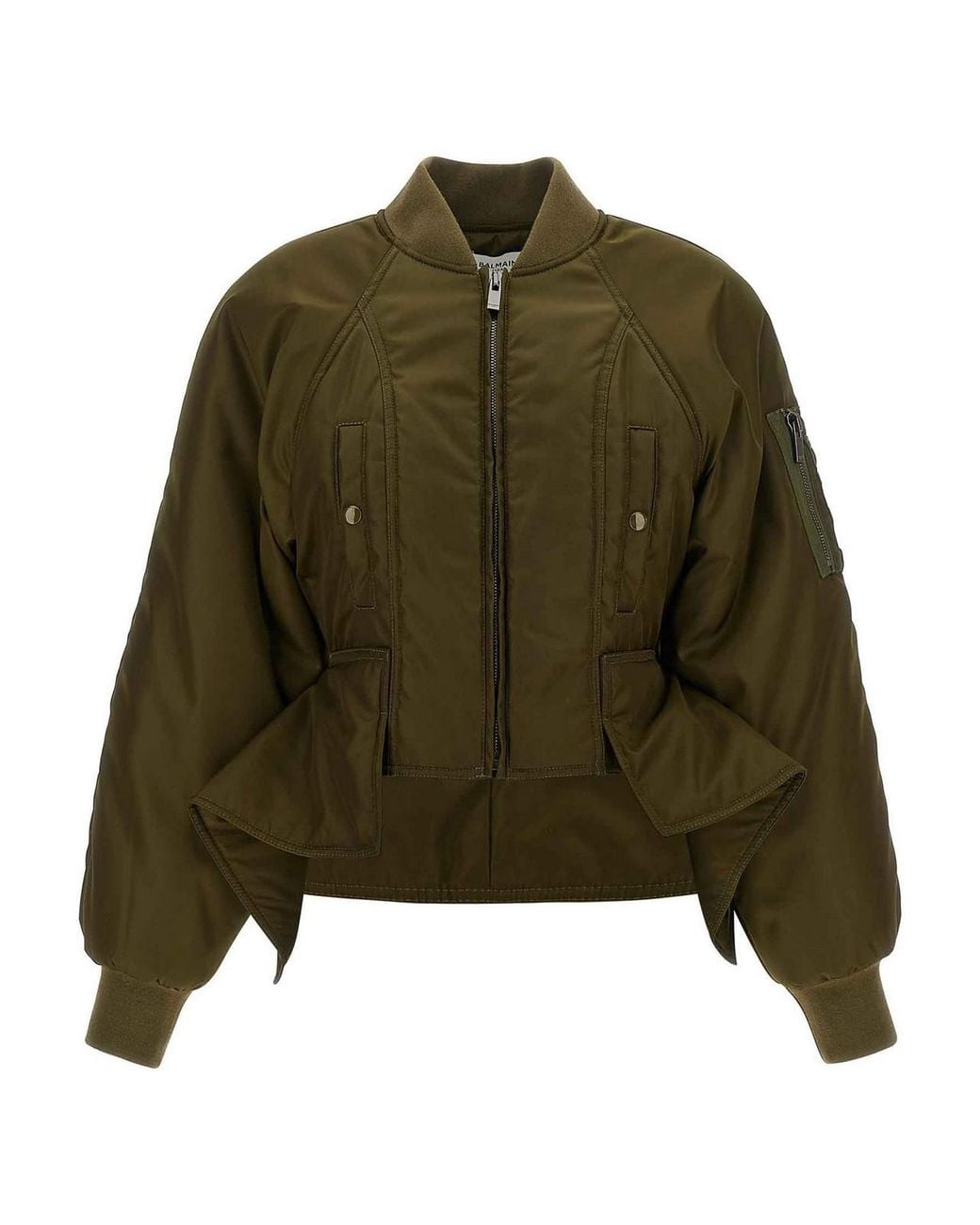 Balmain Green Iconica Nylon Bomber Jacket