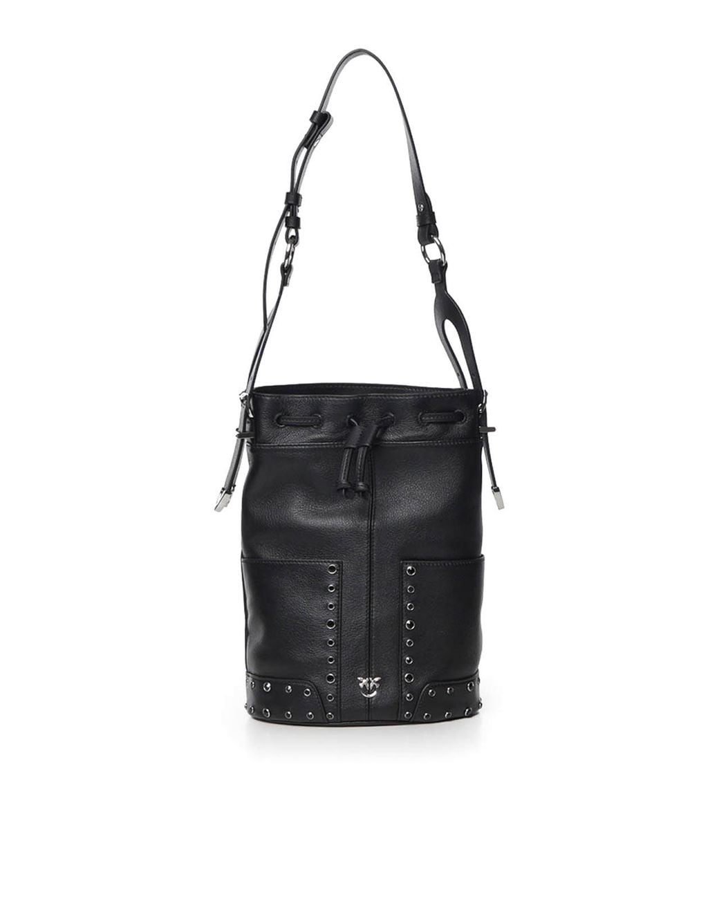 Pinko Black Studded Leather Mini Bucket Shoulder Bag