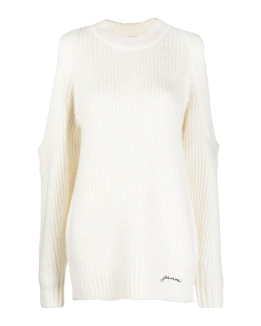 Ganni White Chunky Cold-Shoulder Jumper