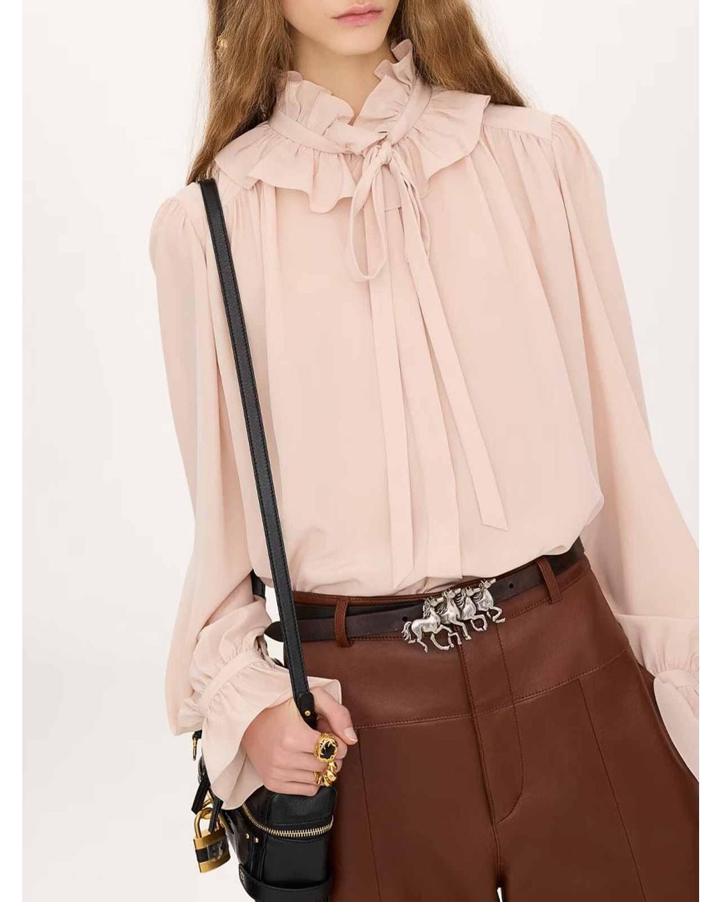 Chloé Pink Crepe De Chine Ruffle And Ribbon Blouse