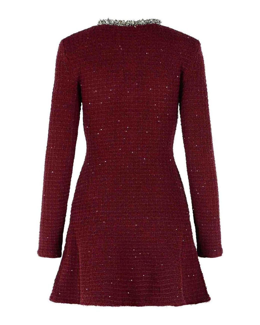 Self-Portrait Red Burgundy Cotton Blend Mini Dress