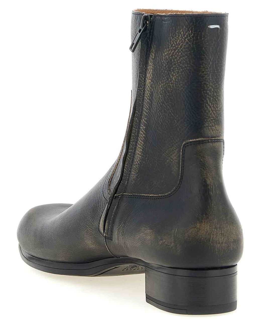 Maison Margiela Black Vintage Leather Ankle Boots for men