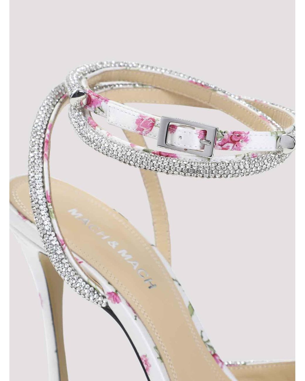 Mach & Mach White Cheri Floral Satin High Heels Sandals