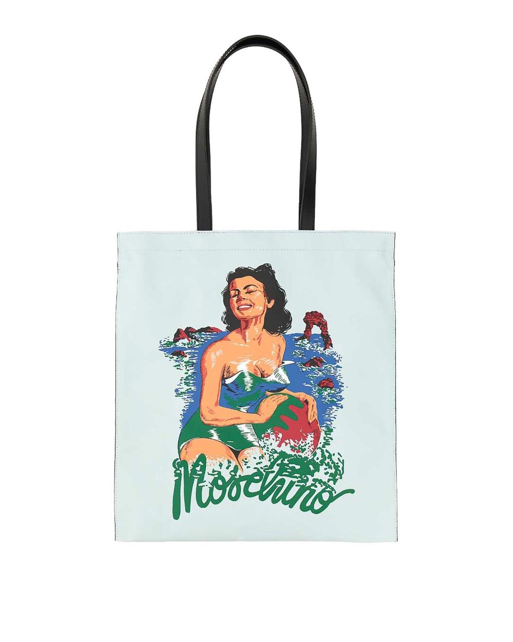 Moschino White Hawaiian Print Double Top Handle Tote Handbag for men