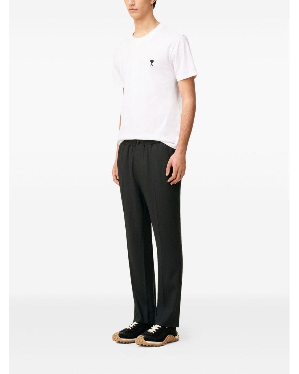 AMI Black Straight Trousers With Elastic Life for men