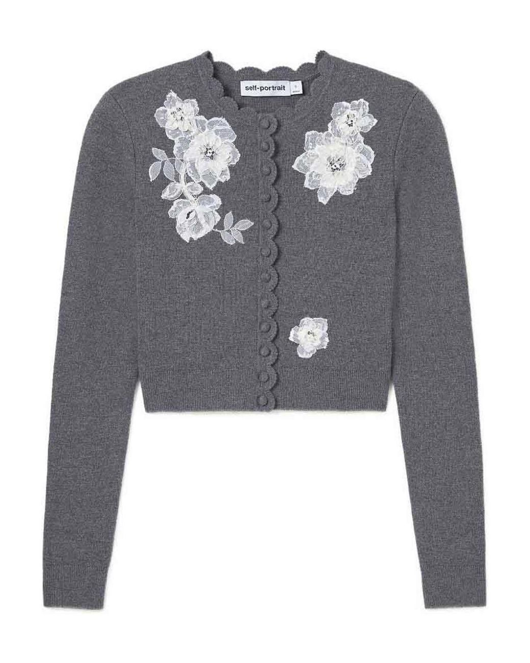 Self-Portrait Gray Cropped Wool-Blend Cardigan