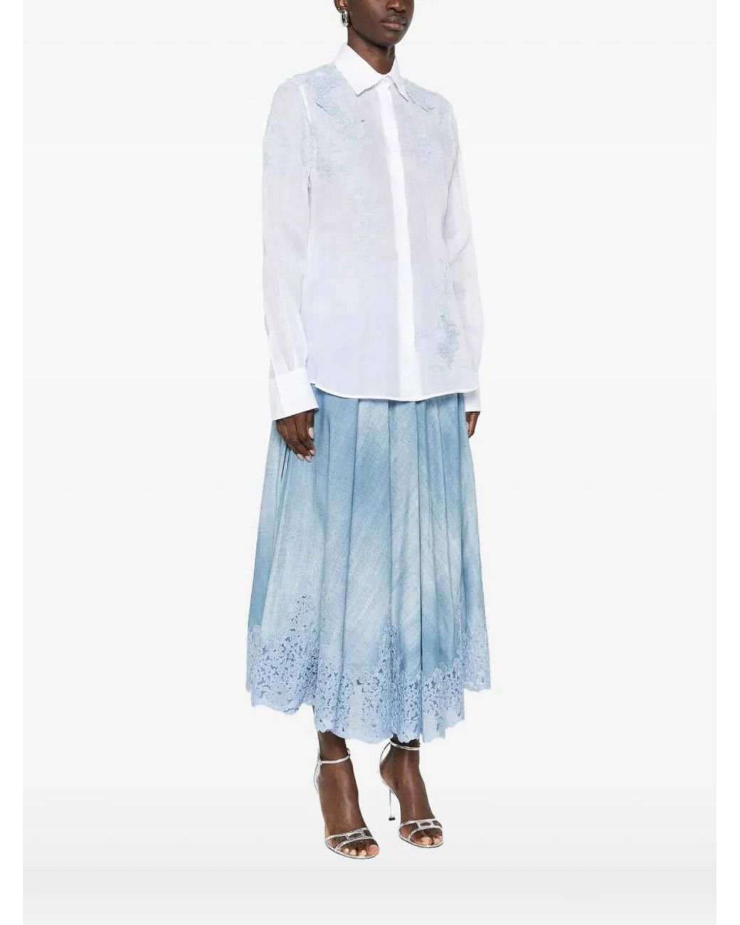 Ermanno Scervino White Floral-Embroidered Shirt