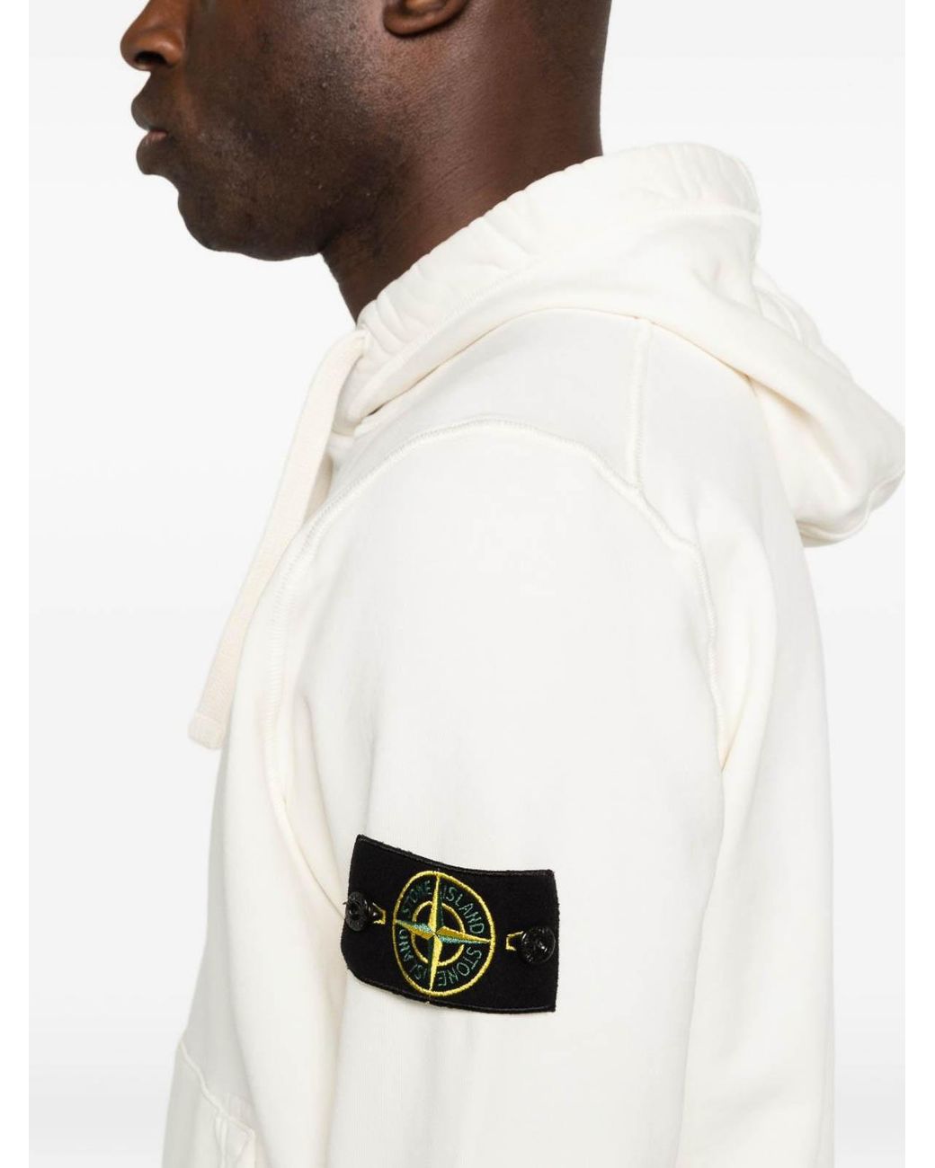 Stone Island White Hoodie With Front Kangaroo Pocket for men