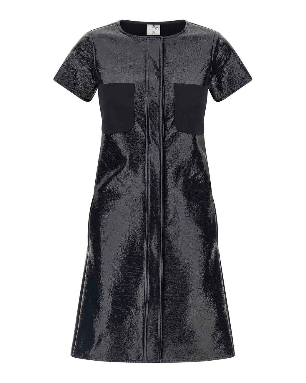 Courreges Black 2-Pocket Vinyl Cotton Dress