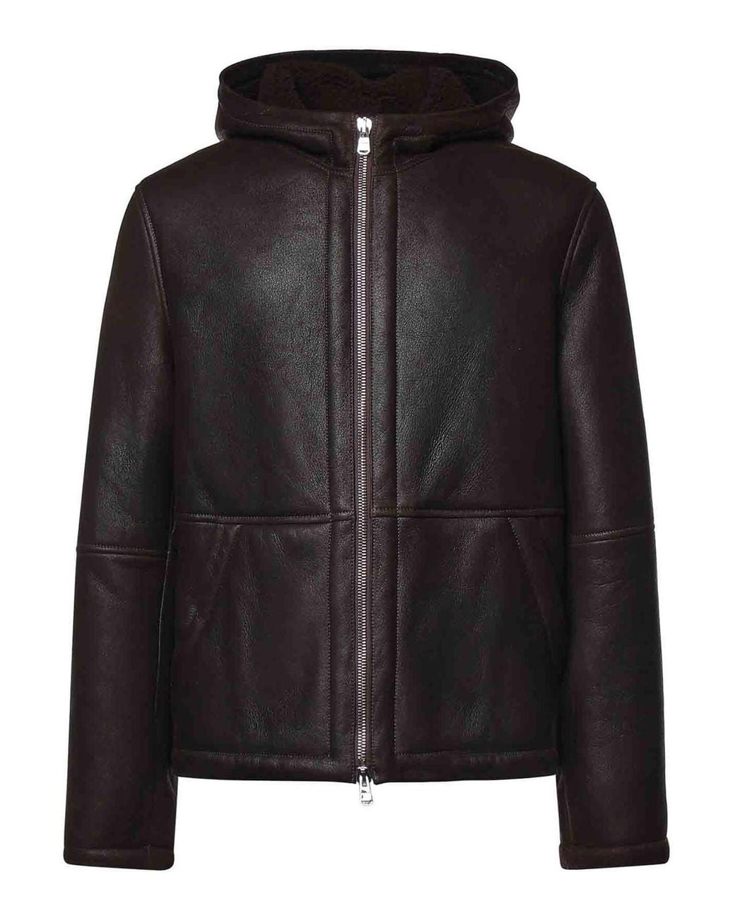 Dondup Black Leather Hooded Jacket for men
