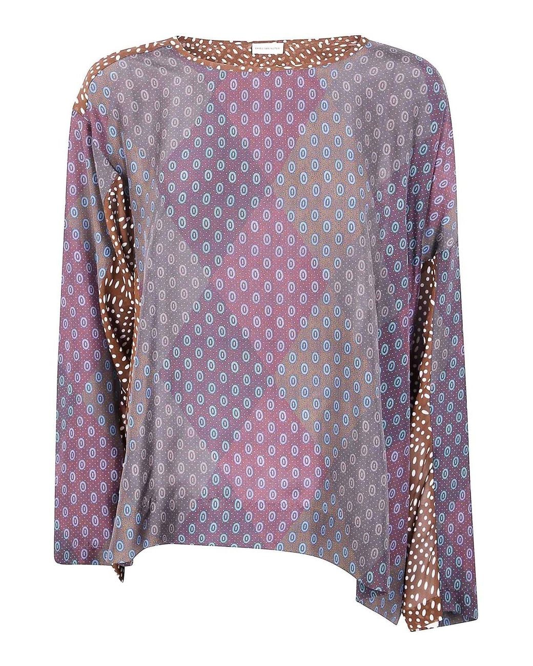 Dries Van Noten Purple Caias 2127 Print Silk Habotai Shrt